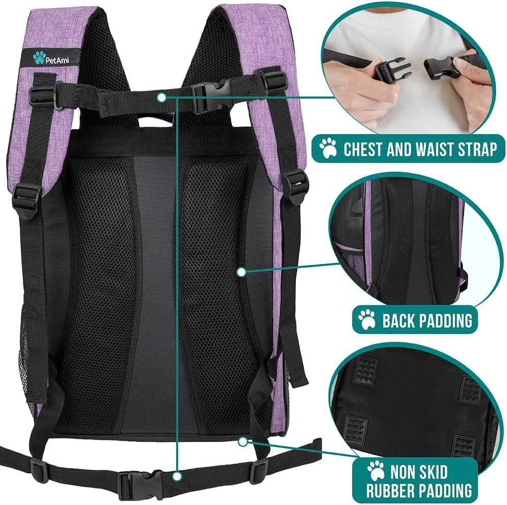 Dog Backpack Carrier for Small Large Cat, Pet, Puppy, Ventilated Pet Hiking Backpack Travel Bag, Airline Approved Cat Backpack Carrier, Camping Biking Dog Bag up to 18Lbs Pet, Purple