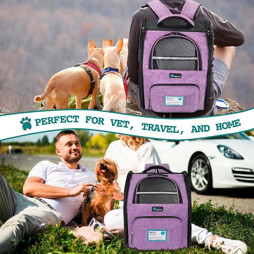 Dog Backpack Carrier for Small Large Cat, Pet, Puppy, Ventilated Pet Hiking Backpack Travel Bag, Airline Approved Cat Backpack Carrier, Camping Biking Dog Bag up to 18Lbs Pet, Purple